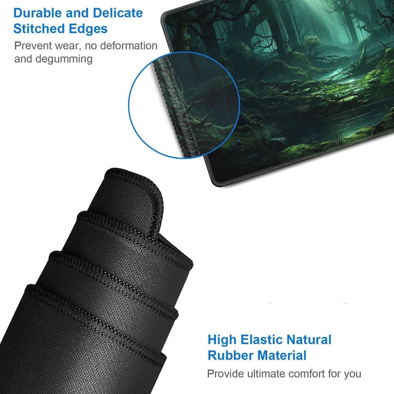 JVGFYNKL MTG Playmat + Drawstring Travel Pouch + 6 Dice Counter, for Tabletop Trading Card Game Playmats or Large Mouse Pad, Anti-Slip Rubber 24 x 14 in, Green Forest TCG Playmat - Image 4